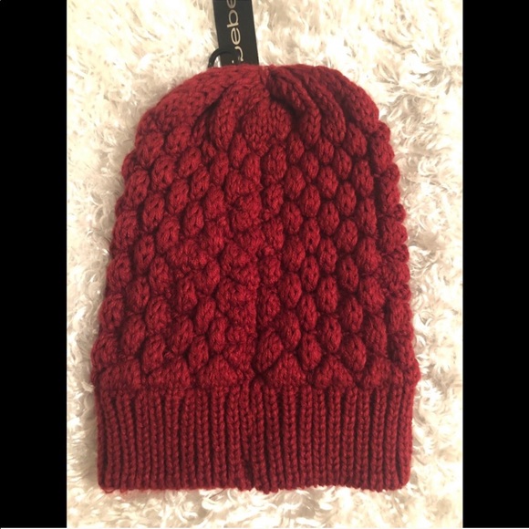bebe Red Knit Logo Beanie With Faux Pearl Accents - Picture 2 of 6